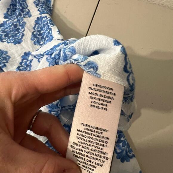 Nanette Lepore Blue Print Lightweight Summer Beach Tunic Blouse Cover Up Size L - Picture 8 of 11